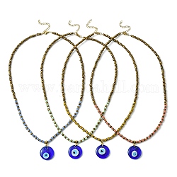 Handmade Evil Eye Lampwork Pendant Necklace with Glass Seed Beaded Chains for Women, Mixed Color, 21.46 inch(54.5cm)