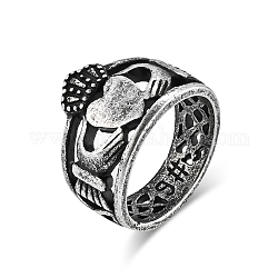 Anelli cavi in acciaio al titanio per uomo donna, anello claddagh con corona a cuore, argento antico, misura degli stati uniti 9 3/4 (19.5mm)