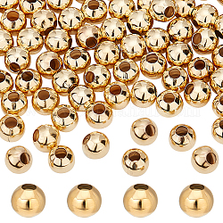DICOSMETIC 200Pcs 5mm Loose Ball Bead Smooth Round Bead Rondelle Loose Spacer Bead Gold Plated European Bead Larger Hole Polished Bead Stainless Steel Bead for DIY Jewelry Making Crafting, Hole: 2mm