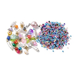 Kit de búsqueda de fabricación de joyas de diy, incluyendo cuentas redondas de vidrio, colgante con fornituras de metal, forma mixta, color mezclado