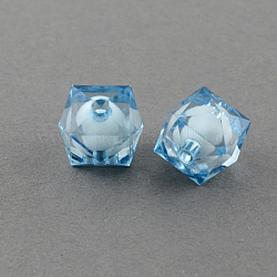Transparente Acryl Perlen, Perle in Perlen, facettiert Würfel, Himmelblau, 8x7x7 mm, Bohrung: 2 mm, ca. 2000 Stk. / 500 g