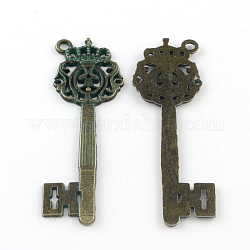 Zinc Alloy Big Pendant, Cadmium Free & Lead Free, Skeleton Key, Antique Bronze & Green Patina, 67x22x2mm, Hole: 3mm