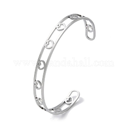 304 bracelet manchette ouvert en acier inoxydable, coeur creux, couleur inoxydable, diamètre intérieur: 2x2-5/8 pouce (4.95x6.75 cm)