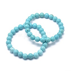 Bracelets extensibles naturels en perle d'howlite, teints et chauffée, ronde, 2 pouce ~ 2-3/8 pouces (5~6 cm), perle: 5.8~6.8 mm