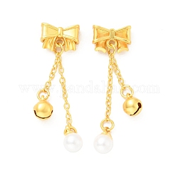 Pendenti di perle imitazione plastica abs, con accessori di ottone,  cadmio& piombo libero, bowknot e campana e rotondo, colore oro opaco, 45mm, Foro: 1.5 mm