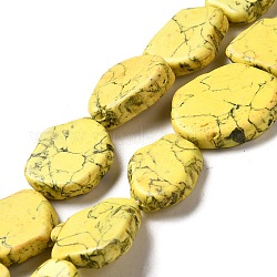 Hilos de perlas sintéticas teñidas de turquesa, pepitas, amarillo, 22~32x19~26.5x6~10mm, agujero: 1.2 mm, aproximamente 15~16 pcs / cadena, 15.83~16.34'' (40.2~41.5 cm)