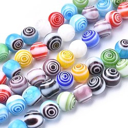 Millefiori a mano perle tonde vetro fili, colore misto, 8mm, Foro: 1 mm, circa 48pcs/filo, 14.5 pollice