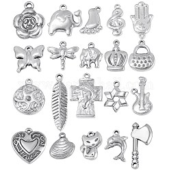 20Pcs 20 Styles 201 Stainless Steel Pendants, Mixed Shapes, Stainless Steel Color, 1pc/style