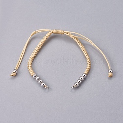 Fabbricazione di braccialetti di perline intrecciati con corde di nylon, con perline in ottone, placcato di lunga durata, Vero platino placcato, grano, 10-1/4 pollice ~ 11-5/8 pollici (26~29.6 cm)