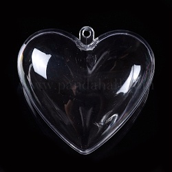 Открывающиеся прозрачные пластиковые подвески, пластиковая безделушка, сердце, прозрачные, 63x65x36.5 мм, отверстие : 3 мм