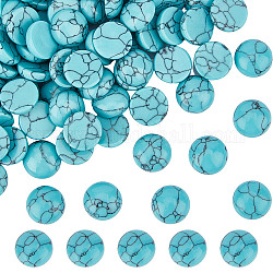 SUNNYCLUE 1 Box 100Pcs Gemstone Cabochons Round Stone Flatback 12mm Flat Back Synthetic Turquoise Cabochon No Hole Beads Half Round Cabochons for Jewelry Making DIY Finger Rings Earrings Craft Adult