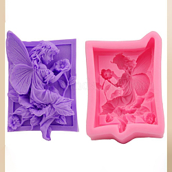 Moldes de silicona, para hacer jabones artesanales, rectángulo con hada y flor, color de rosa caliente, 89x62x27mm
