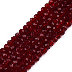 Chapelets de perles en verre transparente  , facette, rondelle, rouge foncé, 2.5~3.1x1.5~2.2mm, Trou: 0.5mm, Environ 165~170 pcs/chapelet, 16~17.5 pouce