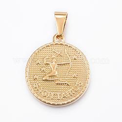 Real 18K Gold Plated 304 Stainless Steel Pendants, Flat Round with Twelve Constellation/Zodiac Sign, Sagittarius, 29x25x3.2mm, Hole: 9x4.5mm