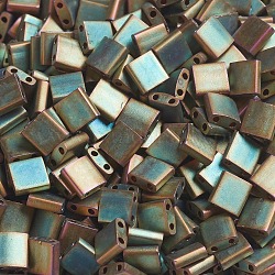 Miyuki Tila Perlen, japanische Saatperlen, 2-Loch, (tl2035) matte metallische Khaki-Iris, 5x5x1.9 mm, Bohrung: 0.8 mm, ca. 590 Stk. / 50 g