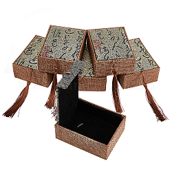 Rectángulo arpillera joyas collar cajas, con terciopelo y colgantes de la decoración de la borla, tierra de siena, 10x7.5x3.8 cm