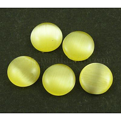 Cat Eye Glass Cabochons, Half Round/Dome, Gold, about 8mm in diameter, 3mm thick