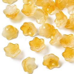 Perles de verre transparentes peintes à la bombe à deux tons, fleur, verge d'or, 7x11.5x11.5mm, Trou: 1.2mm