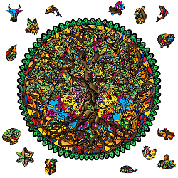 Globleland 120 pièces arbre de vie puzzle en bois pour adultes puzzle de forme ronde en bois adulte puzzle coloré pour anniversaire noël, 28.7x28.4 cm
