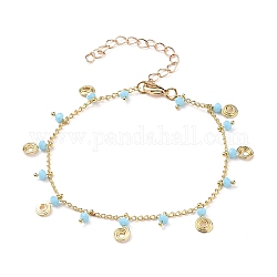 Bracelets à breloques vortex en laiton, avec des perles de verre et des gourmettes, lumière bleu ciel, or, 7-7/8 pouce (20 cm)