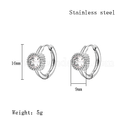 Серьги-кольца с кубическим цирконием, 304 серьги нержавеющей стали, плоско-круглые, 16x9 мм