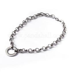 Ring 304 Stainless Steel Necklaces, with Lobster Claw Clasps, Stainless Steel Color, 18.5 inch(47cm)