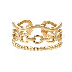304 offener Manschettenring aus Edelstahl mit Kabelkette, stämmiger hohler Ring für Frauen, golden, uns Größe 7 (17.3mm)
