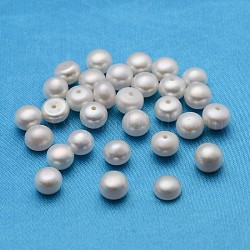 Klasse aa natürliche Süßwasser-Perlen, Halb Bohrung, Halbrund, weiß, 6.5~7x5~6 mm, Bohrung: 1 mm