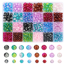 PandaHall 1600pcs Crackle Glass Beads, 8 Colors 8mm Lampwork Glass Beads 4mm 6mm Handcrafted Spray Painted Crystal Loose Beads for Summer Beading Friendship Bracelet Jewellery Making Christmas