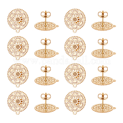 Unicraftale 16Pcs 304 Stainless Steel Stud Earring Findings, with Horizontal Loop, Filigree Flower, Golden, 16.5x15mm, Hole: 1mm, pin: 0.7mm