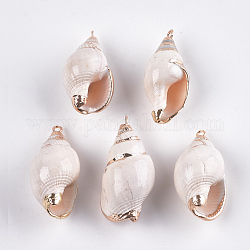 Electroplate Spiral Shell Pendants, with Iron Findings, Light Gold, Seashell Color, 31~35x16~20x14~17mm, Hole: 1.5mm
