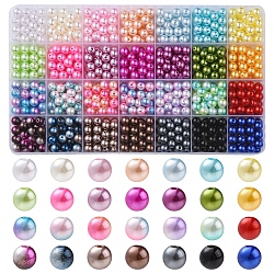840 pièces 28 styles de perles d'imitation en plastique abs, ronde, couleur mixte, 7.5~8x7.5~9.5mm, Trou: 1.6~2.3mm, environ 30 pcs / style