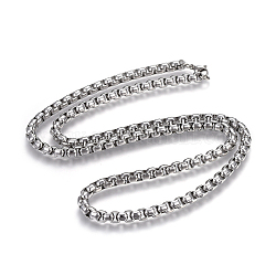 304 Stainless Steel Box chain Necklaces, with Lobster Claw Clasps, Stainless Steel Color, 27.4 inch(69.7cm), 6mm