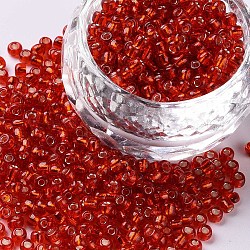 8/0 Perlas de semillas de vidrio, plata forrada agujero redondo, redondo, rojo, 3mm, agujero: 1 mm, aproximadamente 10000 cuentas / libra