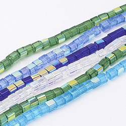 Cube Glass Beads Strands Mix, AB Color Plated, Multi-colored, Bead: 4mm wide, 4mm long, hole: 0.8mm,13.5 inch/strand, about 80pcs/strand