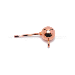 304 poste de acero inoxidable para pendientes de bola, fornituras de aretes, con bucle, oro rosa, 17x8.8x6mm, agujero: 1.6 mm, pin: 0.8 mm