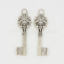 Alloy Pendants, Skeleton Key Pendants, Cadmium Free & Nickel Free & Lead Free, Antique Silver, 50x14.5x4.5mm, Hole: 4mm