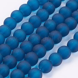 Прозрачные стеклянные бусины, матовые, круглые, Marine Blue, 10 мм, отверстие : 1.3~1.6 мм, около 80 шт / нитка, 31.4 дюйм