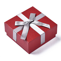 Boîtes à bijoux en carton, pour l'emballage du collier, carré avec bowknot, rouge foncé, 9.1x9.1x4.2 cm