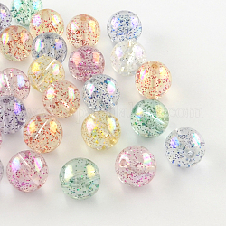 Round AB Color Transparent Acrylic Beads, with Colorful Glitter Powder, Mixed Color, 12mm, Hole: 1.8~2mm, about 520pcs/500g