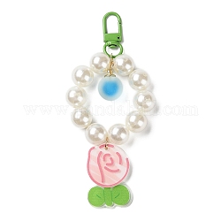 Décorations de pendentifs en acrylique à fleurs, avec perle d'imitation en plastique et fermoir en fer, pour sac, décorations de téléphones mobiles, lime green, 135mm, pendentif: 41.5x28x4.5 mm