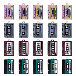 DICOSMETIC 32Pcs 4 Colors Printed Alloy Pendants, Cassette Tape, Platinum, Mixed Color, 25.5x14.5x2.5mm, Hole: 1.6mm, 8pcs/color