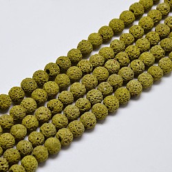 Brins de perles rondes en pierre de lave naturelle, teinte, olive, 6mm, Trou: 1mm, Environ 63 pcs/chapelet, 15.7 pouce