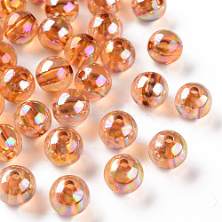 Perles en acrylique transparente, de couleur plaquée ab , ronde, Sandy Brown, 12x11mm, Trou: 2.5mm, environ 566 pcs/500 g