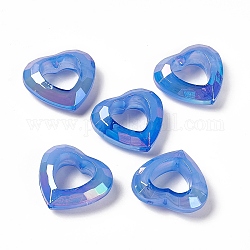 Cadres de perles acryliques irisées arc-en-ciel de placage uv, coeur à facettes, bleuet, 24x26x9mm, Trou: 1.5mm, diamètre intérieur: 13x13 mm