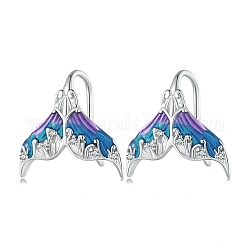 Mermaid Tail Sterling Silver Dangle Earrings, Blue, 15x15mm