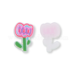 Plate Acrylic Cabochons, with Printed Flower, Cerise, 23.5x15.5x2.5mm
