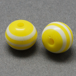 Perles rondes rayées en résine, jaune, 8x7mm, Trou: 1.8~2mm