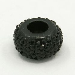 Acrylic European Beads, Large Hole Beads, with Resin Rhinestone, Rondelle, Black, 12x6mm, Hole: 5mm