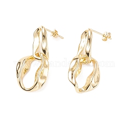Rack Plating Brass Twisted Oval Dangle Stud Earrings for Women, Cadmium Free & Lead Free, Real 18K Gold Plated, 33x16mm, Pin: 0.7mm